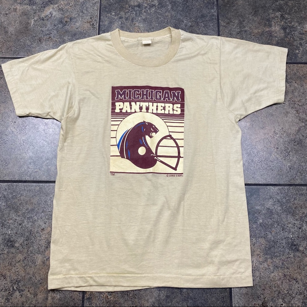 VTG 1982 USFL Michigan Panthers Football S/S T-Shirt Size Large
